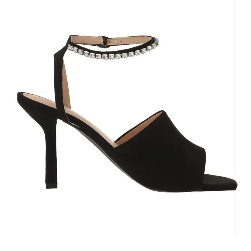 Adrienne Vittadini Ginnie rhinestone ankle accented black heels size 6